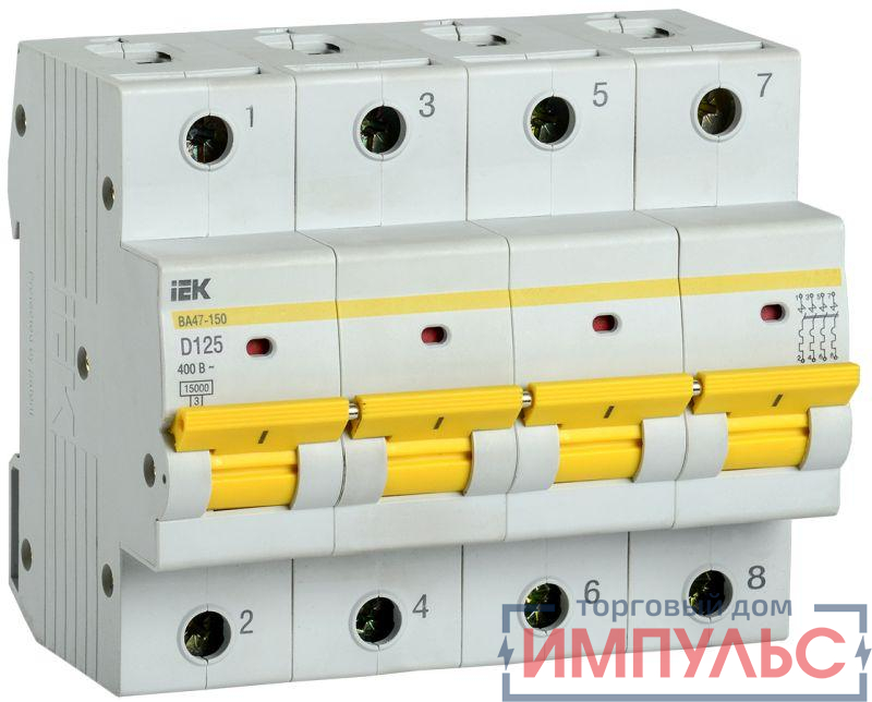 Выключатель автоматический модульный 4п D 125А 15кА ВА47-150 KARAT IEK MVA50-4-125-D