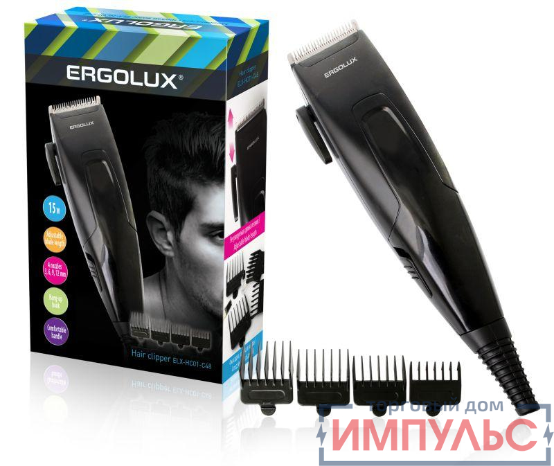 Машинка ELX-HC01-C48 для стрижки волос 15Вт 220-240В черн. Ergolux 13135