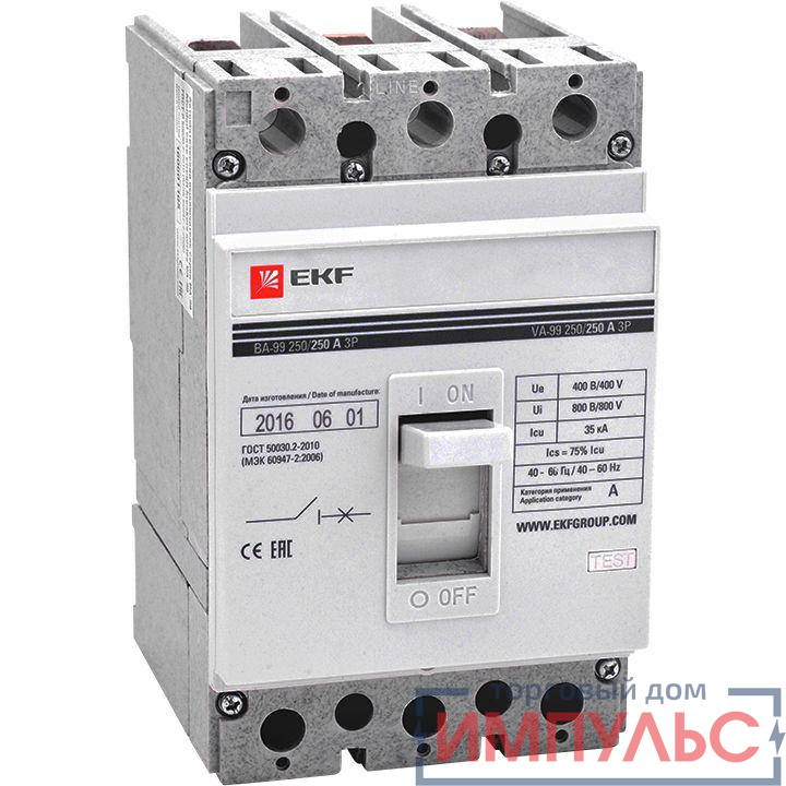 Выключатель автоматический 3п 250/80А 35кА ВА-99 PROxima без коннекторов EKF mccb99-250-80-n