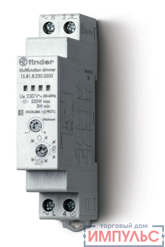 Диммер модульный электронный для люминесцентных и светодиодных ламп 500Вт плавное диммирование 230В AC 17.5мм IP20 FINDER 158182300500
