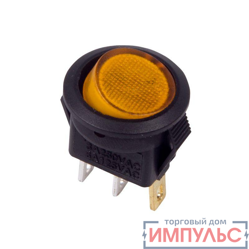 Выключатель клавишный круглый 250В 3А (3с) ON-OFF желт. с подсветкой Micro (RWB-106 SC-214) Rexant 36-2532
