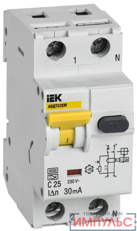 Выключатель автоматический дифференциального тока C 25А 30мА АВДТ32EM ИЭК MVD14-1-025-C-030