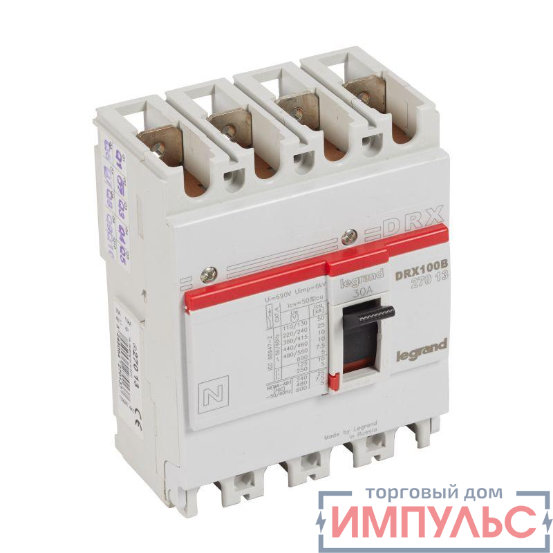 Выключатель автоматический 4п 30А 10кА DRX125 термомагнитн. расцеп. Leg 027013