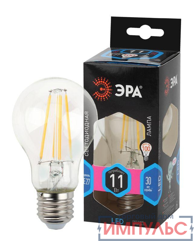 Лампа светодиодная филаментная F-LED A60-11W-840-E27 11Вт A60 грушевидная 4000К нейтр. бел. E27 Эра Б0035026