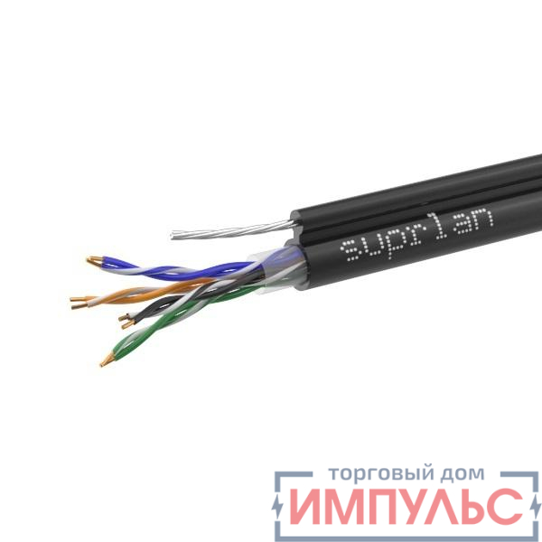 Кабель витая пара U/UTP кат.5E 4х2х24AWG solid Cu PE Outdoor Standard трос черн. (м) SUPRLAN 01-0322-1