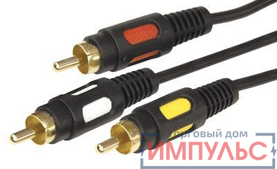 Шнур 3RCA Plug - 3RCA Plug 1.5м (GOLD) (уп.10шт) Rexant 17-0212